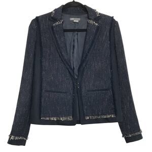 Vince Womens XSmall XS Soft Boucle Jacket Coastal Blue Fringe Textured Blazer